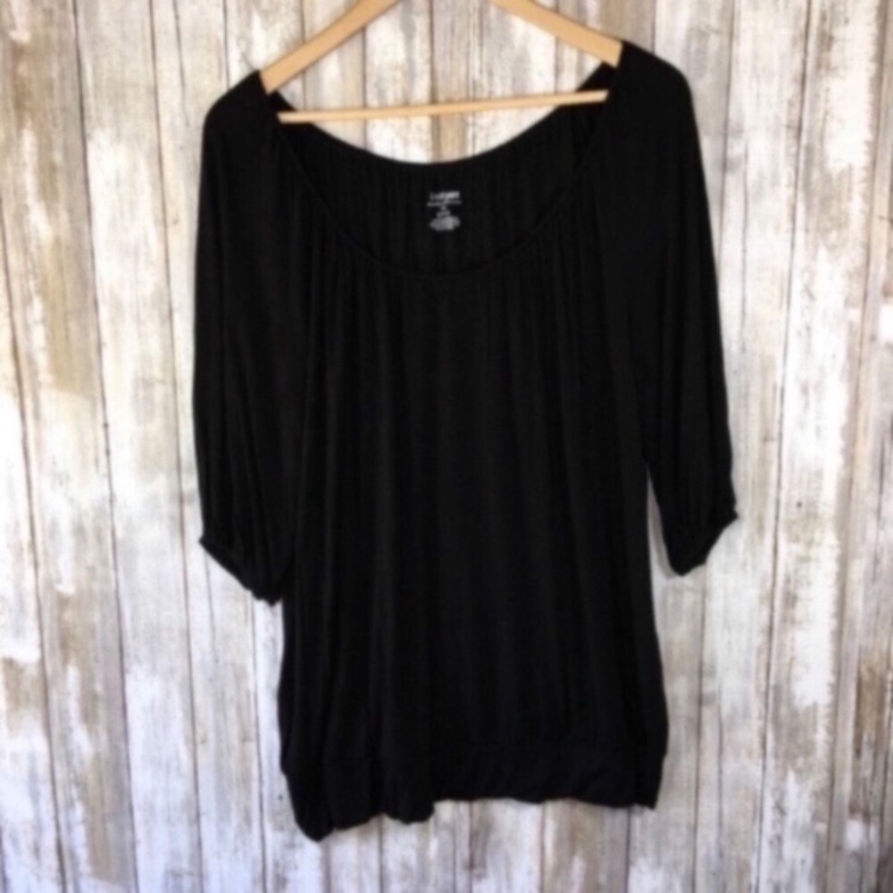 Lane Bryant Black Peasant Blouse 3/4 Sleeve Stretch Top Plus 14/16